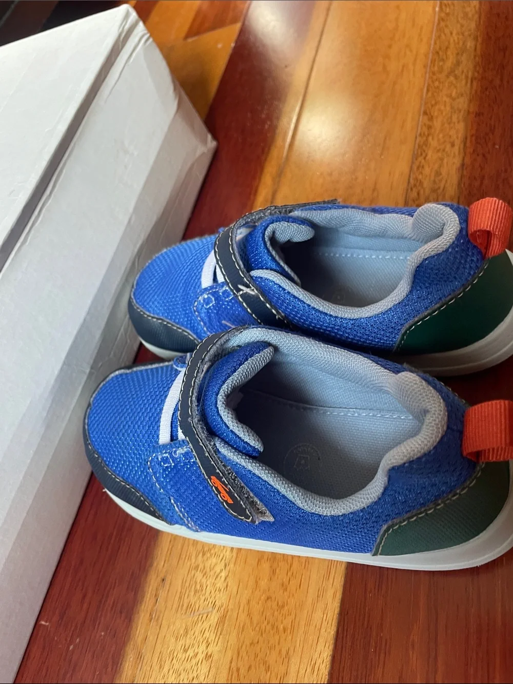 See Kai Run Boys Blue and Black Mesh Sneaker with Orange Pull Tab